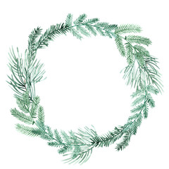 Watercolor Christmas tree and holly. Hand painted vintage frame with branches, berries and leaves isolated on white background. Traditional evergreen frame