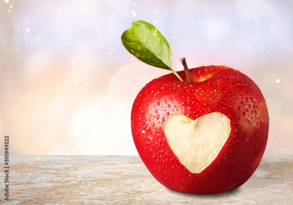 Sticker red apple with a heart shaped - Stickers