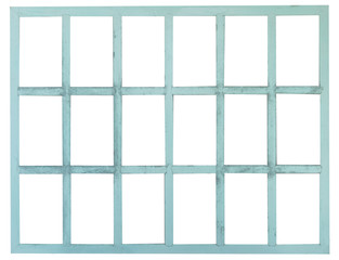 wood blue window frame isolated on white background