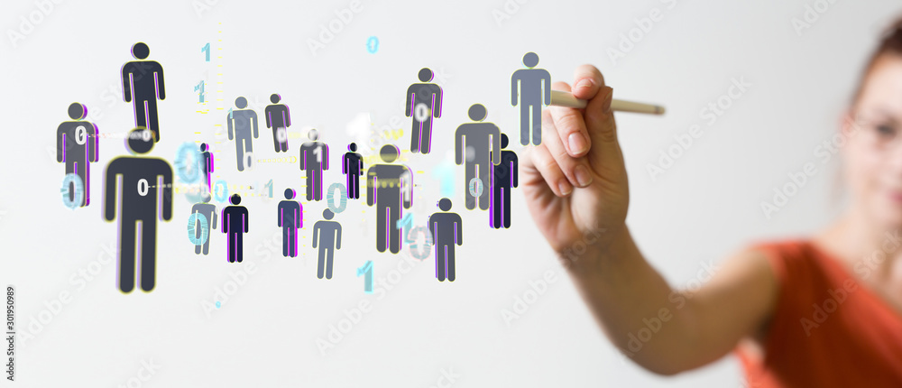 Poster connected symbols for digital, interactive and global communication concept