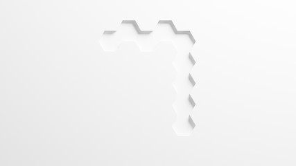 three dimensional computer generated illustration of asbtract white honeycomb hexagon number seven,3D rendering