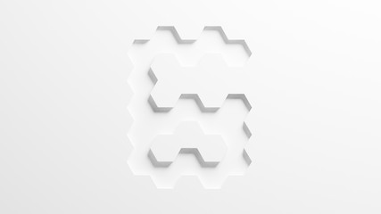 three dimensional computer generated illustration of asbtract white honeycomb hexagon number six,3D rendering