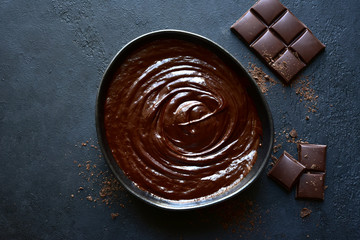 Homemade chocolate ganache. Top view with copy space.