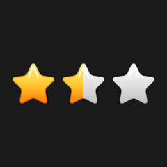 Set of colorful stars for feedback, user experience, satisfaction level.  Excellent, good, normal, bad, angry.