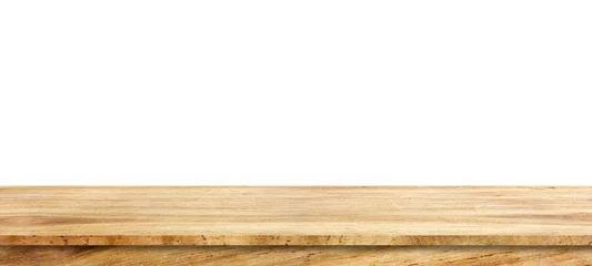 Fotobehang Houten tafelblad geïsoleerd op witte achtergrond Lege rustieke houten tafel, voor montage product display of ontwerp belangrijke visuele layout.with uitknippad © chiew