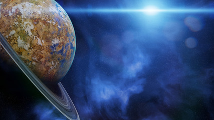 beautiful alien planet with ring system, exotic extraterrestrial world  © dottedyeti