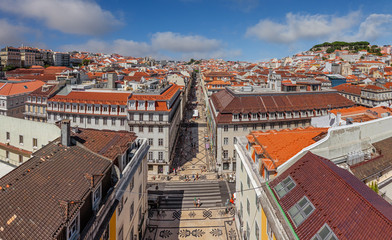 Aerial view of Rua Augusta Street in the Baixa District of Lisbon, Portugal. The most cosmopolitan...