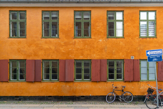 Copenhagen Street Scene. Nyboder&mdash;a historic row house district of former Naval barracks in Copenhagen, Denmark.
