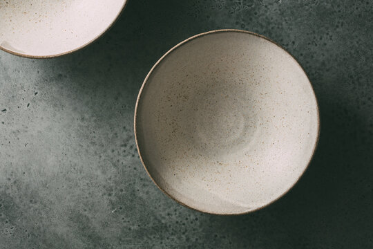 Empty Ceramic Soup Bowl, Top View. Close Up Ceramics