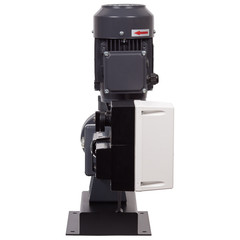 Industrial diaphragm pump with motor isolated on white background.