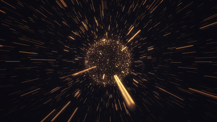 Particles explosion on black bacground, absract fireworks, 3D Rendering, 3D Illustration