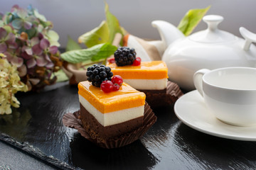 Triple-Chocolate Mousse Cake.  Individual Desserts. 