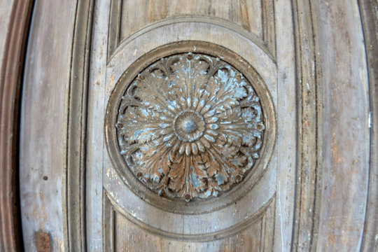 Old door European wood carving pattern