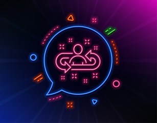 Obraz na płótnie Canvas Recruitment line icon. Neon laser lights. Business management sign. Employee or human resources symbol. Glow laser speech bubble. Neon lights chat bubble. Banner badge with recruitment icon. Vector