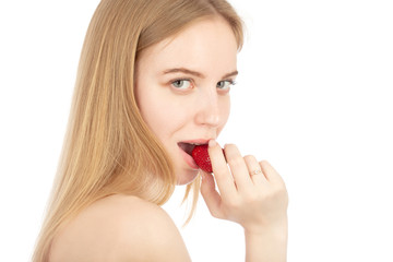 Naklejka premium girl with strawberry