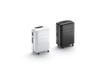 Blank black and white luggage mock up stand, side view