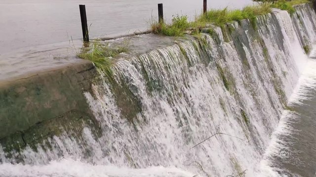 View of the overflowing check dam in Vadsar Lake at Wankaner, Gujarat, India