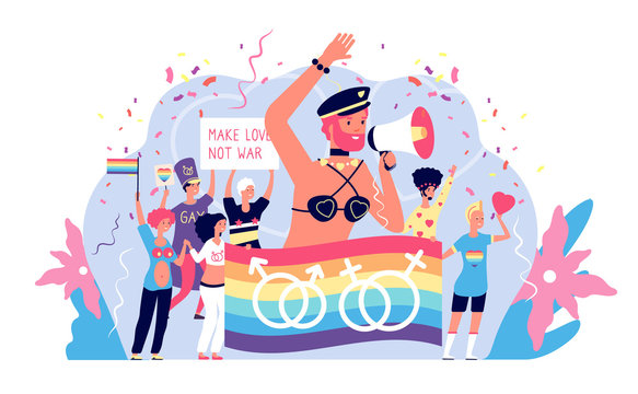 Lgbt concept. Lgbtq pride activism and bisexual laws, gay and lisbians happy holiday event vector background. Illustration lgbt pride, event lgbtq celebration and love parade