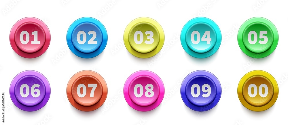 Poster 3d numbers bullet point. circle buttons with numbers vector set. colorful 3d buttons icons. illustra