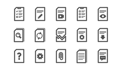 Document icons. Report, Checklist and Download file. Read message classic icon set. Quality set. Vector