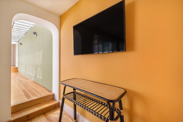 Yellow and green colours of walls in interior design