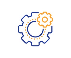 Engineering tool sign. Cogwheel line icon. Cog gear symbol. Colorful outline concept. Blue and orange thin line cogwheel icon. Vector
