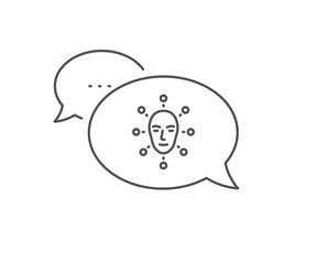 Face biometrics line icon. Chat bubble design. Facial recognition sign. Head scanning symbol. Outline concept. Thin line face biometrics icon. Vector