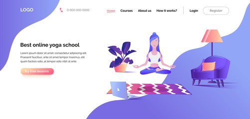 Concept Web page template of online yoga school