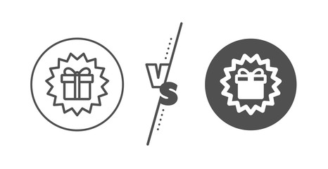 Present or Sale sign. Versus concept. Gift box offer line icon. Birthday Shopping symbol. Package in Gift Wrap. Line vs classic surprise gift icon. Vector