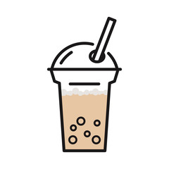 Original bubble milk tea, simple flat design. Isolate on white background