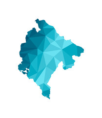 Vector isolated illustration icon with simplified blue silhouette of Montenegro map. Polygonal geometric style, triangular shapes. White background