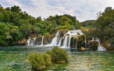 Astonishing waterfall at Plitvice Lakes National Parc in Croatia