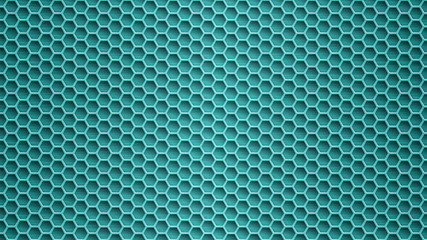 Abstract metal background with hexagonal holes in light blue colors