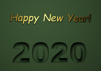 3d ilustration Happy New Year 2020 Festive banner green and gold