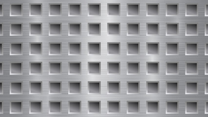 Abstract metal background with square holes in gray colors