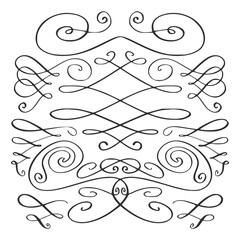 Borders and certificate swirl dividers. Vintage calligraphy style. Curve ornamental decor, vignettes.
