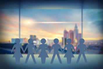 Children Paper People Holding Hands