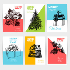 Merry Christmas vector greeting card templates set