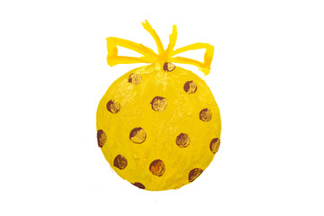 Watercolor painting drawing of  yellow Christmas bauble sphere ball, isolated