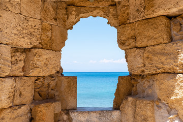 The old city walls of Rhodes on a sunny day. Dodecanese, Greece