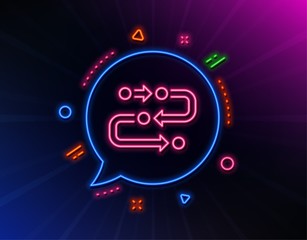 Methodology line icon. Neon laser lights. Development process sign. Strategy symbol. Glow laser speech bubble. Neon lights chat bubble. Banner badge with methodology icon. Vector