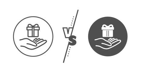 Gift box sign. Versus concept. Loyalty program line icon. Present symbol. Line vs classic loyalty program icon. Vector