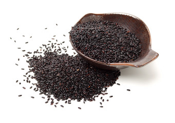 Black rice on a white background 