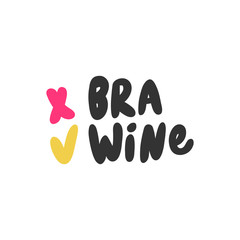 Bra, wine. Sticker for social media content. Vector hand drawn illustration design. 