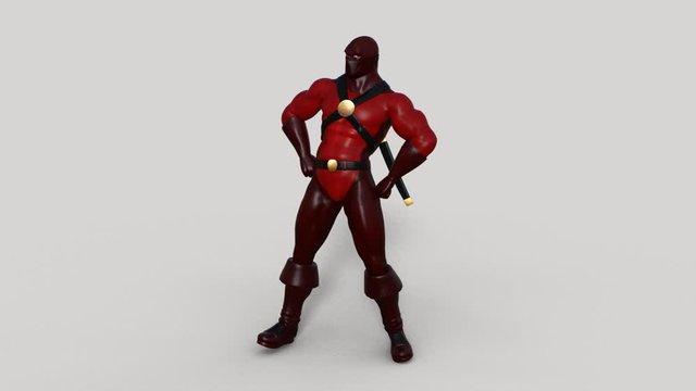 3d character superhero stands and looks around, animation, transparent background
