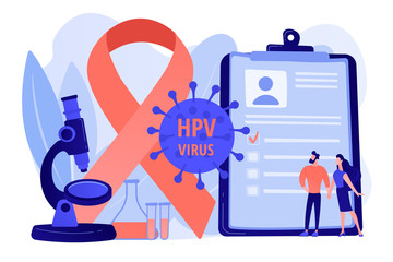 Human papillomavirus development. Disease symptom. Risk factors for HPV, HPV infection leads to cervical cancer, cervical cancer screening concept. Pinkish coral bluevector vector isolated