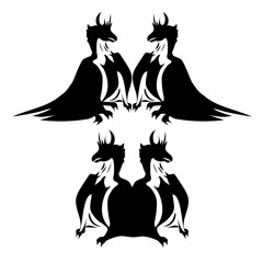 Black and white dragon decorative silhouette