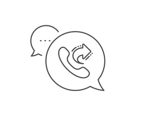 Call center service line icon. Chat bubble design. Share phone call sign. Feedback symbol. Outline concept. Thin line share call icon. Vector