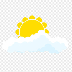 Flat sun and cloud Icon. Summer pictogram on transparent background. Sunlight symbol. Vector illustration, EPS10v