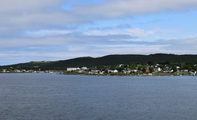 Baccalieu Trail landscape, view across the bay towards Heart's Content Newfoundland Canada
